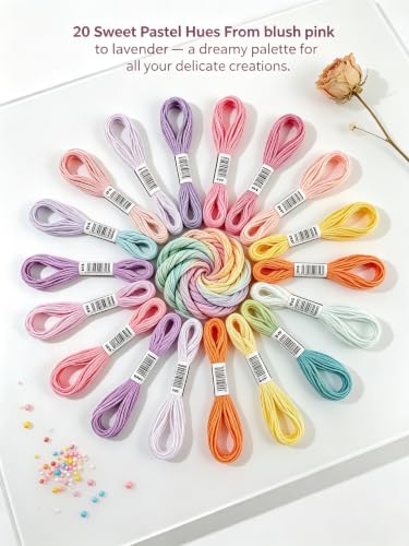 Embroidery Thread, 20-Color Macaron Series Floss, 8 Meters/Skein, for DIY Crafts, Cross Stitch, Friendship Bracelets & Garment Accessories - color: Macaron, size: 20 Color