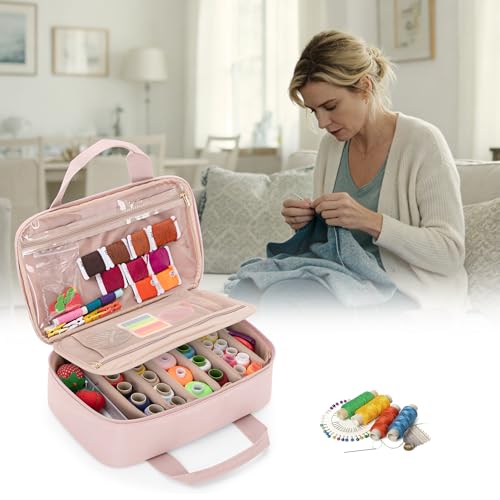 Teamoy Puffer Sewing Organizer Bag, Sewing Supplies Organizer, Pink