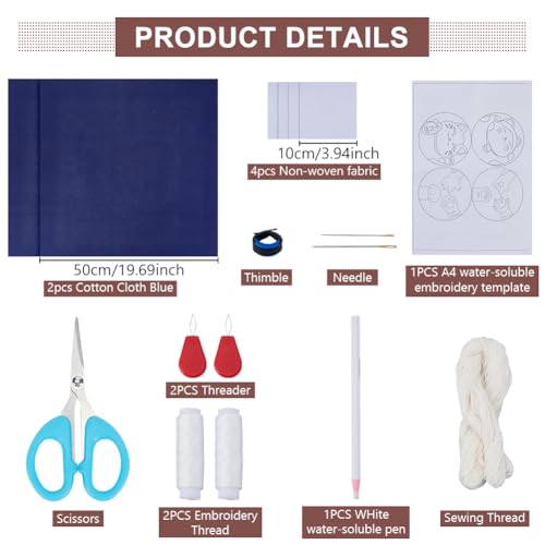FREEBLOSS 4 Set Lucky Cat Sashiko Coasters Kit with Instructions Sashiko Kit for Beginners Water Soluble Embroidery Patterns Sashiko Practice Project Embroidery Coasters Kit for Housewarming Gift