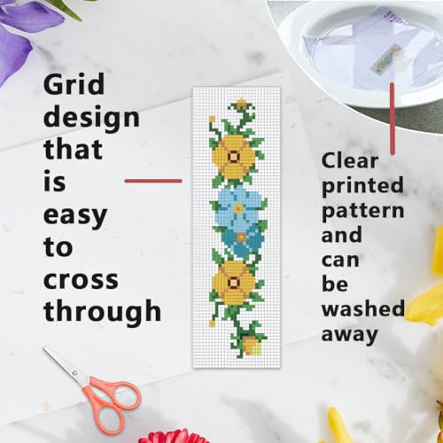 INFUNLY 6 Set Cross Stitch Bookmark Kit Rose Flower DIY Cross Stitch Kit 8"x2.4" Pre-Printed Sunflower Stamped Embroidery Bookmark with Instruction for Beginners Book Lovers Adults Craft Gift - style: Flowers