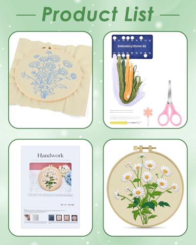ERKOON Embroidery Kit for Beginners, Flower Cross Stitch Set Include Embroidery Cloth Hoops Threads for Craft Lover Hand Stitch with Embroidery Skill Techniques (Daisy) - color: Daisy