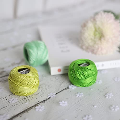 Rhapsody Pearl Cotton Thread Size 8 Crochet Thread Perle 12 Balls Set Hand Knitting, Embroidery, Sashiko, Cross-Stitch, Sewing, Needlepoint, DIY, Quilting (Chartreuse, Col. 648) - color: Chartreuse, Col. 648