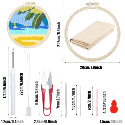 Woohome Punch Needle Kit Included Plastic Hoops, Punch Needle Cloth, Color Yarn and Punch Needle Tools for Adults, Beginners (Lighthouses, Sailboats, Blue Sky) - color: Color 15