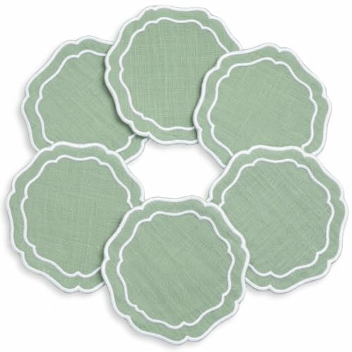 Linen Coasters for Drinks, Set of 6, 6 inch, Kiwi - color: 1257 - Kiwi, size: 6 inches