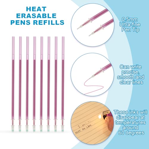 PATIKIL 24 Pcs Erasable Gel Pens Refills, 0.5mm Heat Erasable Pens Refills for Fabric Disappearing Ink Fabric Marking Pen for Sewing Quilting Writing, Purple Ink - color: Purple