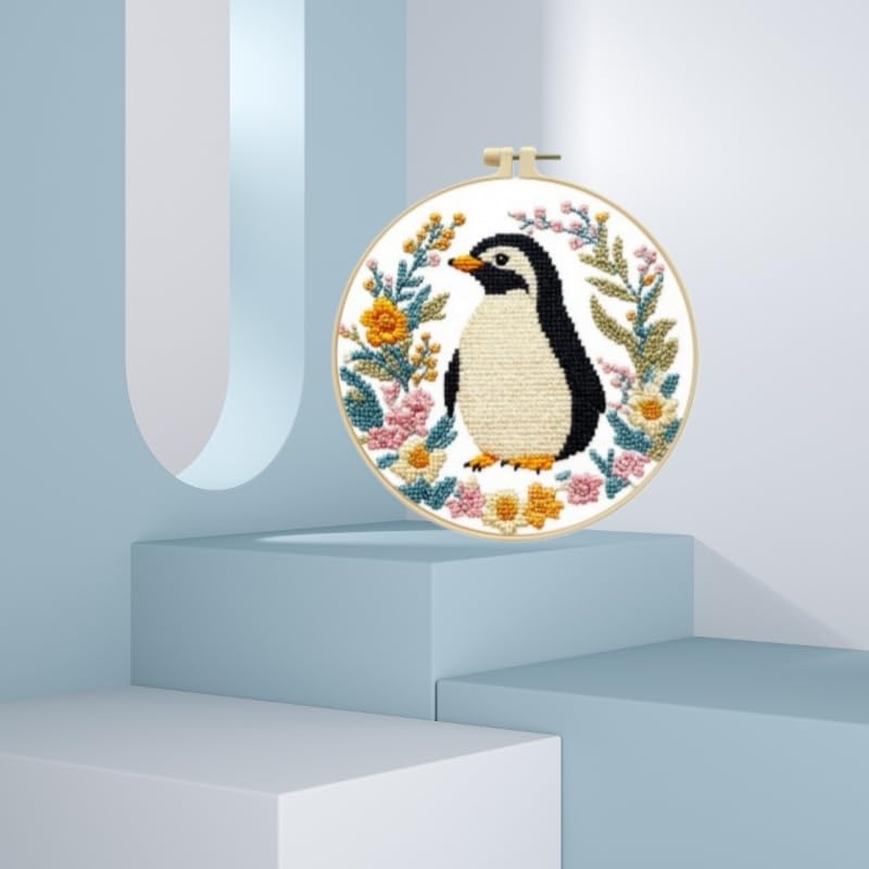 LSLFQYQSK Beginners Embroidery Kits - Small Animal DIY Cross Stitch Kits,Including,Stamped Flower Patterns,Hoop,Color Threads,Tools (Style B) - style: Style B