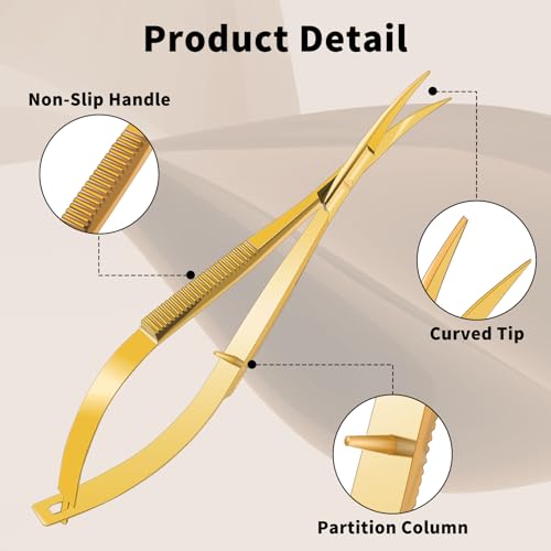4.7 Inch Curved Stainless Steel Squeeze Scissors Embroidery Scissors Grooming Trimming Eyebrow Sewing Scissor Curved Tip Cuticle Applique Scissor (Gold)