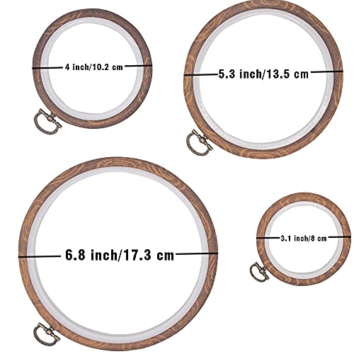 4 Pieces Embroidery Hoop Ring Plastic Cross Stitch Hoops Set Imitated Wood Display Frame Circle and Oval Embroidery Kits for Art Craft Sewing and Hanging,With 16pcs Gold Eye Sewing Needles - style: 4 pcs circle sizes