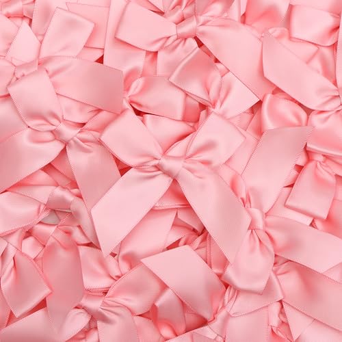 Pre-Tied Self Adhesive Pink Satin Ribbon Bows for Crafts 3" - color: Pink
