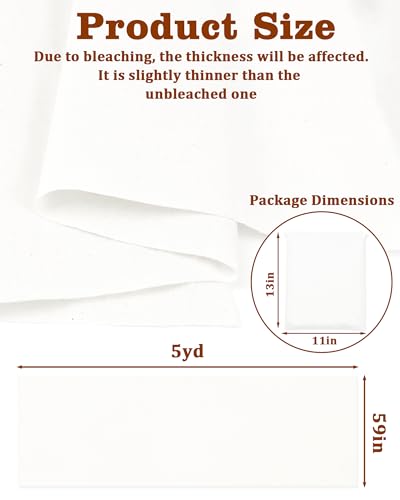 FIVEIZERO 100% Cotton Muslin Fabric by The Yard,59in x 5yd White Bleached Cotton Muslin Cloths–Medium Weight Beige Calico Fabric for Sewing,Quilting,Embroidery,Crafts & Apparel Projects - color: White, size: 5 yards pre cut