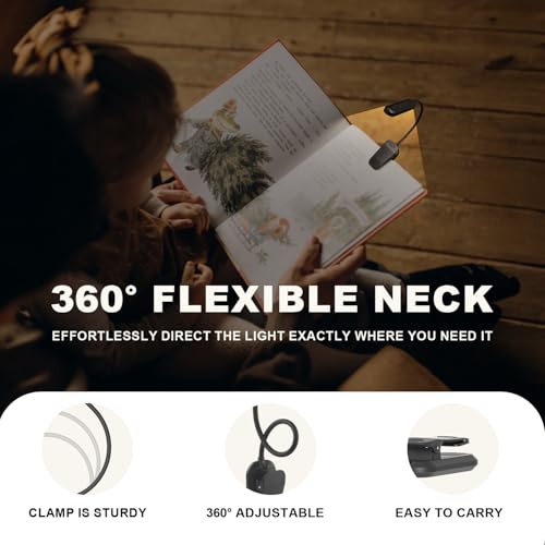 Rechargeable 20 LED Book Light for Reading in Bed | Energy Saving with Extended 60Hrs Runtime, 15-Level Stepless Dimming, Flexible Lightweight Clip on Light for Studying, Travel, Black - color: M2-Clip Light-Black