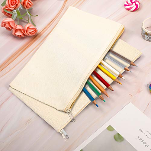 Shappy 40 Pieces Canvas Pouch Zipper Pen Makeup Cosmetic Bag, White - color: White