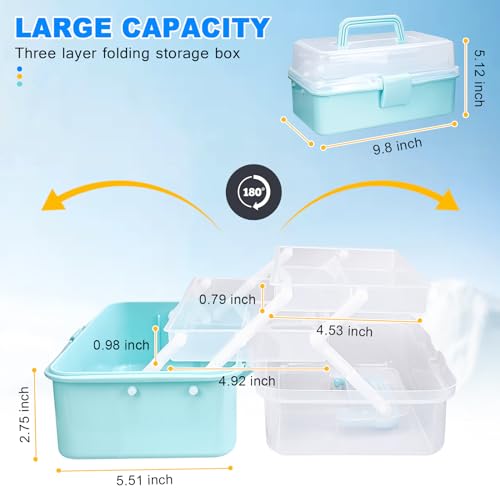 10Inch Tackle Box Organizer and Storage,Three-Layer Sewing Box With 2 Trays - color: BLUE