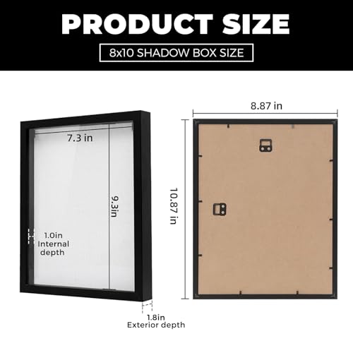 Muzilife 8x10 Small Shadow Box Wood Picture Frame, Tempered Glass, Black - color: Black, size: 8x10