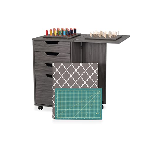 Kangaroo Kiwi Sewing Storage Rolling Caddy and Ironing Station – Mobile Craft Storage Cabinet with Ironing Surface & Shelves - color: Grey