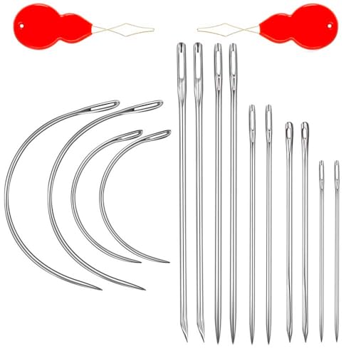 Heavy Duty Hand Sewing Needles Kit, 14 PCS with 10 Leather & 4 Curved Needles for Home Upholstery, Carpet Canvas Repair - color: 14PCS&7SIZE