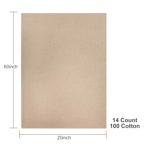 Aida Cloth 14 Count Cross Stitch Fabric,20×60inch (14CT,Khaki) - color: Khaki, size: 14CT