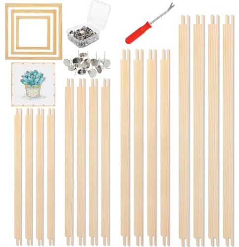 Needlepoint Stretcher Bars Wooden Adjustable Frame Set for Embroidery and Cross Stitch Canvas Stretcher Frame with Multiple Sizes Thumb Tacks and Remover Tool Needlepoint Canvas Holder