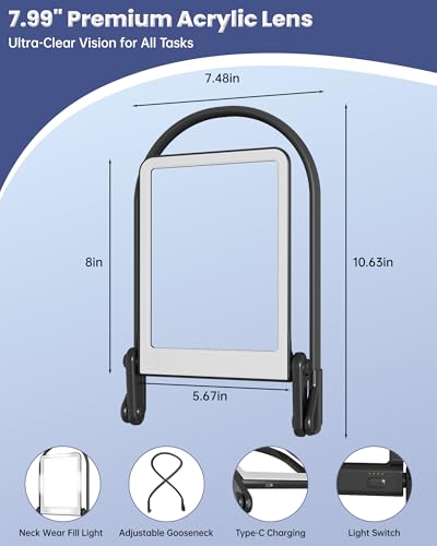 3X Neck Magnifying Glass with Light, Hands Free Magnifier with Light