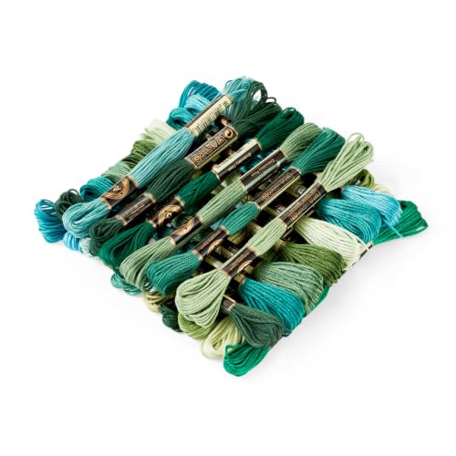 FASHEWELRY 24 Skeins Embroidery Floss Thread 1mm Cross Stitch Thread Yarn - color: 24 Colors-Green, size: 1mm