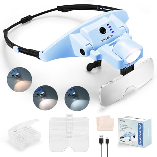 YOCTOSUN Magnifying Glasses with Light, 1.0X-4.0X Head Magnifying Visor - color: Blue