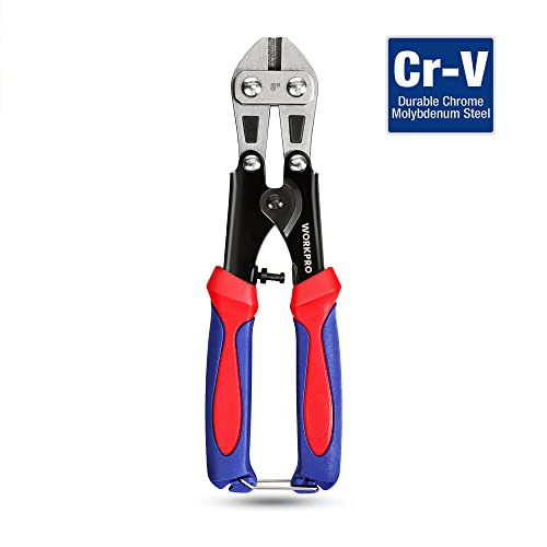 WORKPRO Mini Bolt Cutter 8-inch, Spring Loaded Small Heavy Duty Wire Cable Cutter, Snips Clippers with Soft Anti-Slip Handle - size: 8-inch/210mm, style: Bolt Cutter