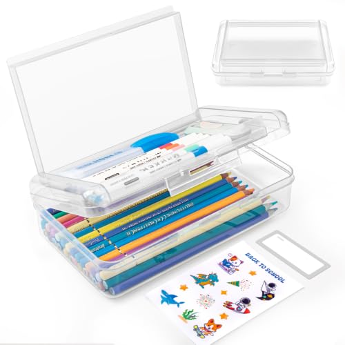 Double Layer Plastic Clear Hard Pencil Cases Box with Personalized sticker - color: Clear-Stickers