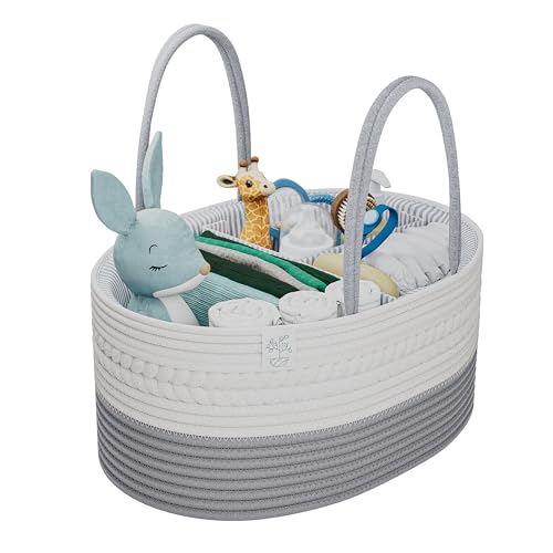 KiddyCare Diaper Caddy Organizer for Baby Nursery Basket with Handle Lid | Nursing bag with Changing Table Organizer Cart | Newborn Caddy | Grey Large size - color: Gray, size: Large