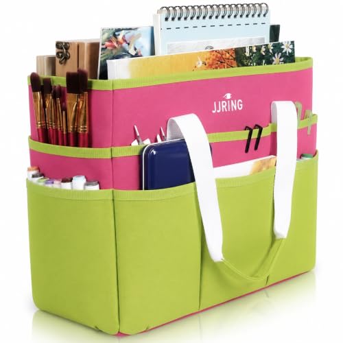 JJRING Craft Organizer Tote Bag Large Art Storage Caddy Bright Green&Red - color: Bright Green&Red, size: Large