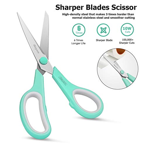 iBayam 8" Heavy Duty Scissors All Purpose for Office School Crafts Sewing - color: Mint, Grey, Purple, size: 3-Pack