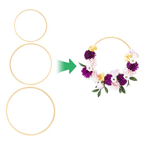 Worown 6 Pack Bamboo Floral Hoops, 3 Size Wooden Floral Wreath Rings for Making Wedding Wreath Decor and Wall Hanging Crafts (8, 10, 12 Inch) - size: 6Pcs (8/10/12 Inch)