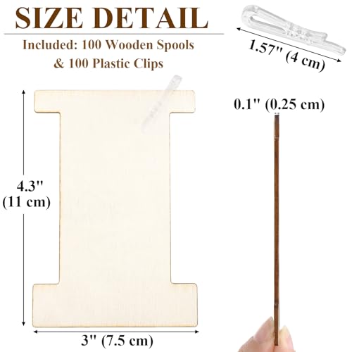 Tosnail 200 PCS Wood Ribbon Storage Organizer Set, Wooded Ribbon Spools with Plastic Clips, Sewing Embroidery Thread Organizers, Quilt Binding Yarn Spool, Lace Keeper for Craft Room