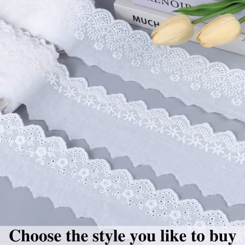 White Cotton Lace Trim Eyelet Floral Lace Ribbon Scalloped Embroidery Lace Trim for Dress, Pillow, Dolls/Pets Clothes (7 Yards x 2.5 Inch) - color: White 2.5inch