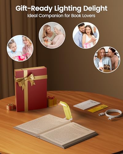 Glocusent Eye-Caring 12 LED Book Light, Compact Rechargeable Reading Light - color: Yellow