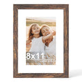 Hongkee 8x11 Picture Frame with Real Glass Wood Frame, 1 Pack(with Mat 6x9) - color: Rustic Brown, size: 8X11 in