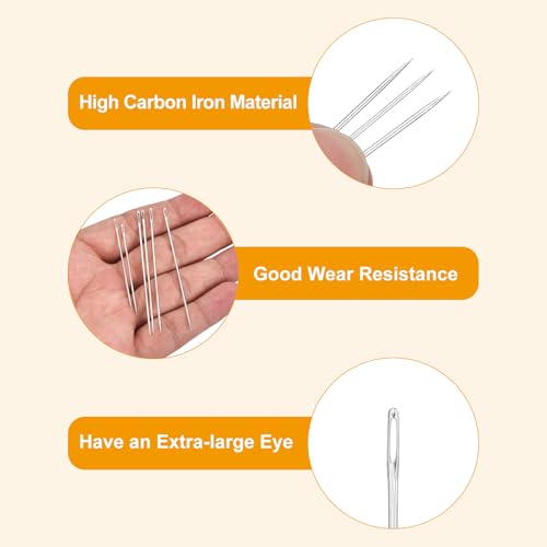 uxcell 50 Pcs Large Eye Sewing Needles, 1.89 Inch 0.9mm High Carbon Iron Embroidery Thread Needle Sewing Big Eye Needle Knitting Needles for Hand Sewing Art Crafts, Silver - size: 48mm, 0.9mm