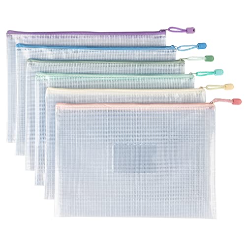 Tamaki 6 Pack Mesh Zipper Pouch Bags with Label Pocket, 13.5" x 9.5" - color: 6 Pack With Label Pocket