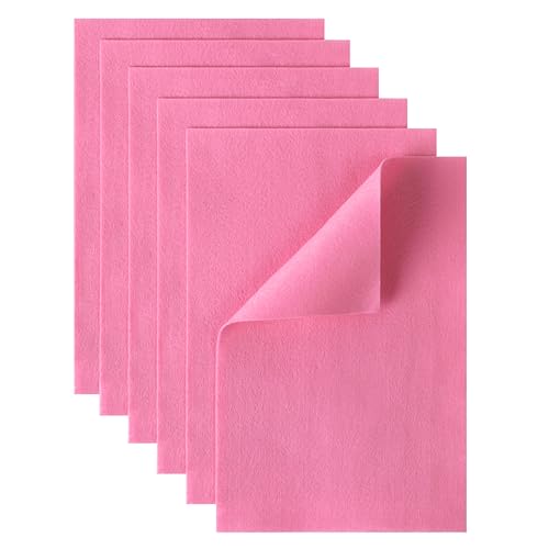 HaoFeiJH Pink Felt Sheets - 6PCS Soft Felt Squares (8x12 A4), 1.5mm Thick, Ideal for Sewing, Patchwork, Decoration, Embroidering, DIY Craft - color: 0-pink