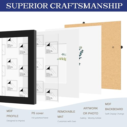 An&He 6x6 Picture Frames Set of 6, Displays 4x4 with Mat or 6x6 Without Mat Photos, Square Collage Wall Decor for Gallery, Tabletop & Wall Decor, Black - color: Black-6, size: 6x6