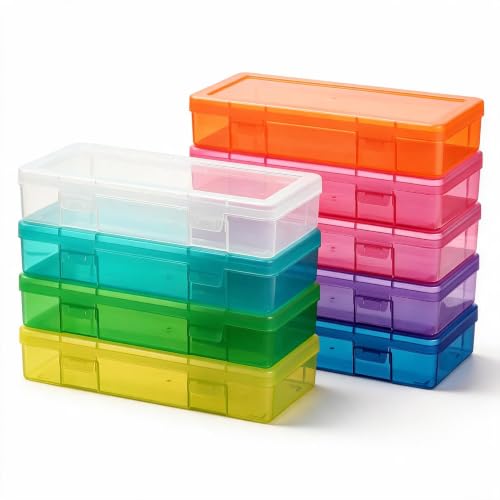 novelinks Clear Pencil Box and Small Plastic Storage Containers with Lids - color: 9 Pack Medium -Color