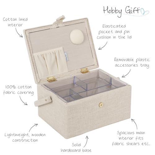 Hobby Gift Medium Sewing Box Organiser - color: Embroidered Eucalyptus