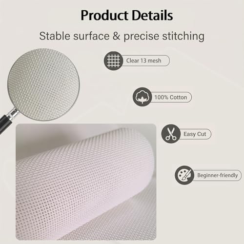 Needlepoint Canvas 13 Mesh - 20x18 Inch Blank White Embroidery Canvas