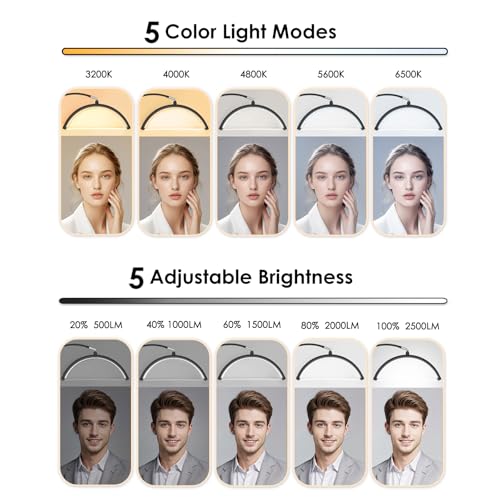 Lash Light, 2500LM Half Moon Light with Tool Tray, 2X Magnifier, Phone Holder for Nail Art, Tattoo, Eyelash Extension, SPA Lighting, Floor Esthetician Lamp with Color & Brightness Adjustment - color: Black