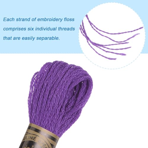 HARFINGTON 12 Skeins Embroidery Floss 8m Each Egyptian Long Fiber Cotton Cross Stitch Thread 26S/2x6 for Embroidery Projects Bracelet, Purple - color: Purple