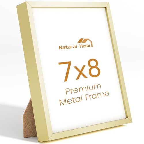 7x8 Aluminum Metal Picture Frame,Tempered Glass Gold Photo Frame 7x8 for Family Photo,Posters,Art,Document to Wall Mount Horizontally or Vertically - size: 7x8