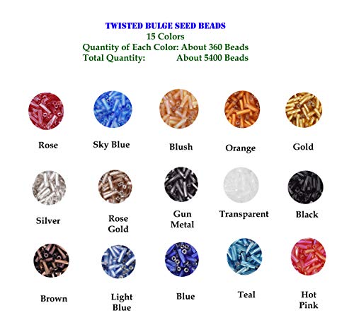 Mandala Crafts 2X6mm Rainbow Combo Beadwork Twisted Bulge Glass Seed Beads - color: Rainbow Combo, size: Twisted Bulge 2 X 6mm