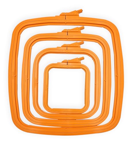 Nurge Square Embroidery Hoop - Plastic Cross Stitch Frame for Needlepoint & Embroidery - Adjustable Craft Hoop - Orange - Set of 4 - color: Orange, size: Multiple Sizes (Set of 4)