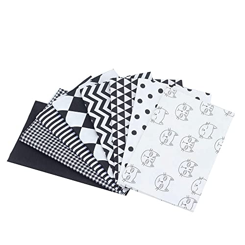 AMORNPHAN Black Series Different Pattern Printed 100% Cotton Quilting Bundles Fabric for Patchwork Needlework DIY Handmade Sewing Crafting Precut Face Mask 16x20 Inches Set of 8 Pieces (Black&White) - color: Black&white