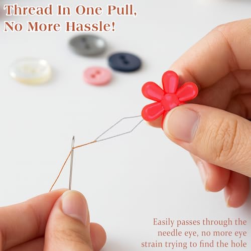 Embroidery Needle Threader Set – 12pcs Plastic Flower-Head Tools for Hand & Machine Sewing, Cross Stitch, Knitting, Quilting (Mixed Colors)