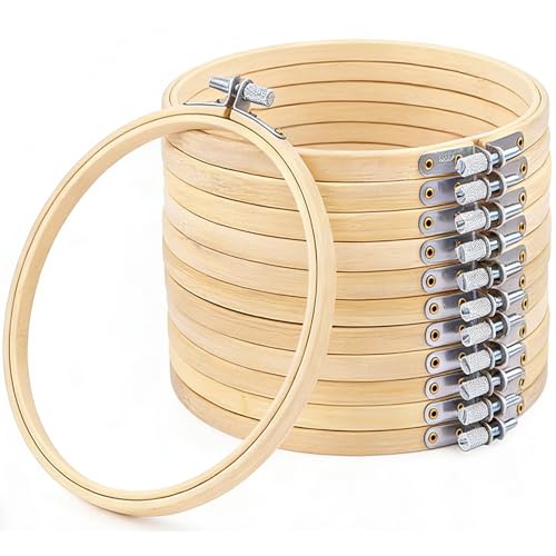 Yorwex 12 Pieces 7 Inch Embroidery Hoops Adjustable Wooden Cross Stitch Hoop for Art Craft Handy Sewing and Embroidery Crafts - style: 7 inch